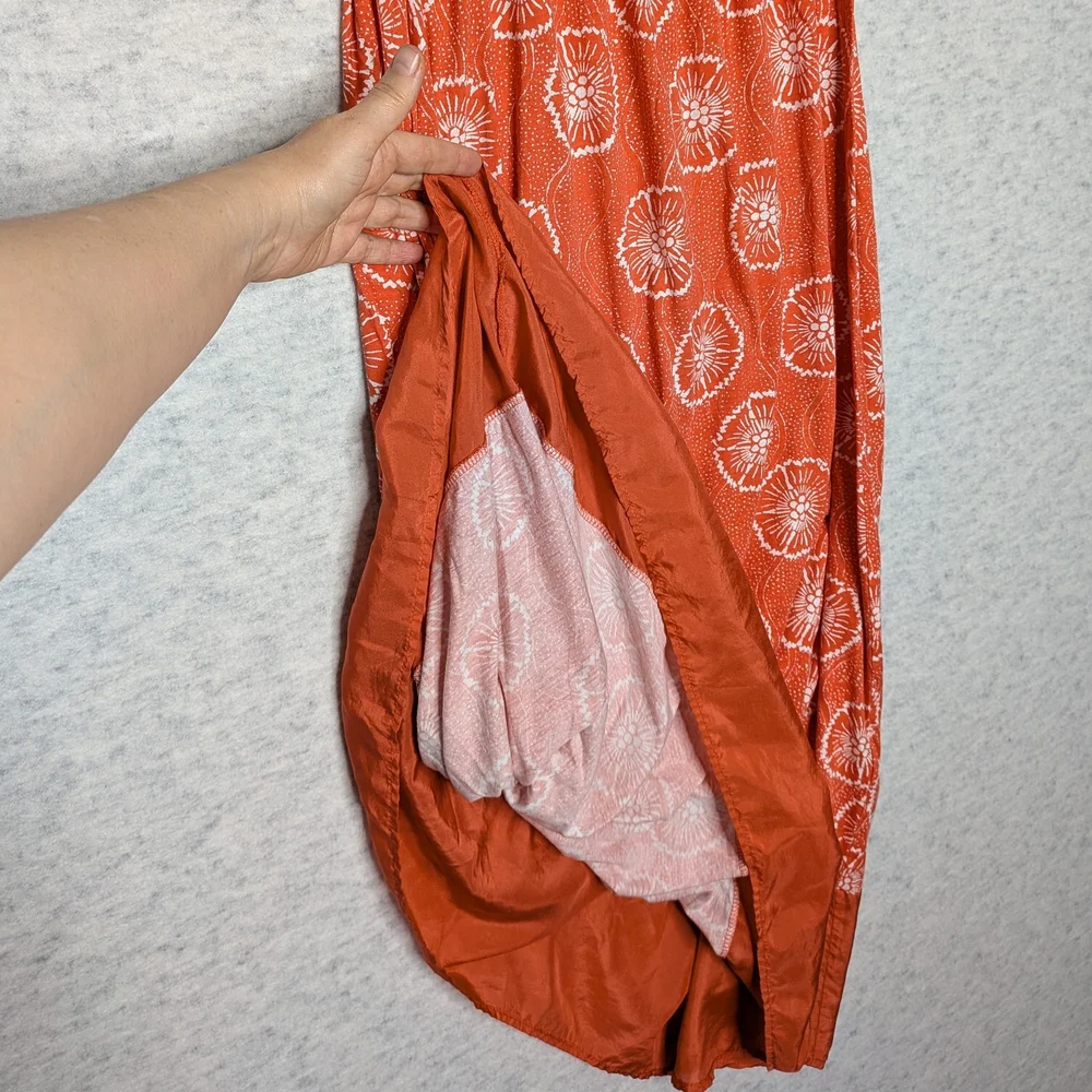 Velvet by Graham & Spencer Bandeau Strapless Orange Cotton Silk Maxi Dress Sz M - Picture 11 of 11